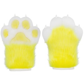 ZFKJERS Cosplay Animal Extended Fluffy Plastic Claws for Cat Fursuit Paws Gloves Adults Costume Accessories Set (Yellow)