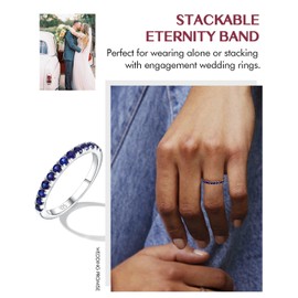 DAYBYDAY Sapphire Eternity Band Rings for Women Stackable Wedding Sterling Silver September Birthstone Rings Blue Anniversary Band Size 8