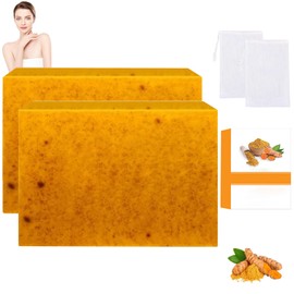 Jabon De Curcuma,Jabón De Ácido Kójico De Cúrcuma Y Limón,JabóN De áCido KóJico,Llumina e Hidrata,Aclarar las Manchas Oscuras,Reducir el Acné,Suave y no IIrritante,para Rostro y Cuerpo (2)