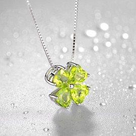 JIANGXIN Women's Heart 925 Sterling Silver Pendant Birthstone Jewellery 40-45 cm Adjustable Chain Necklace Women's Chain Lucky Charm Lucky Clover Gifts for Party/Anniversary/Birthday, Metal, Peridot