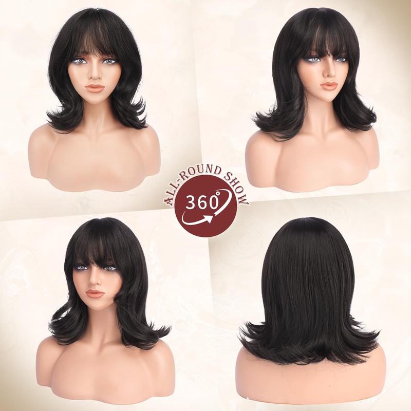 FESHFEN Shoulder Length Bob Wigs with Bangs for Women -
