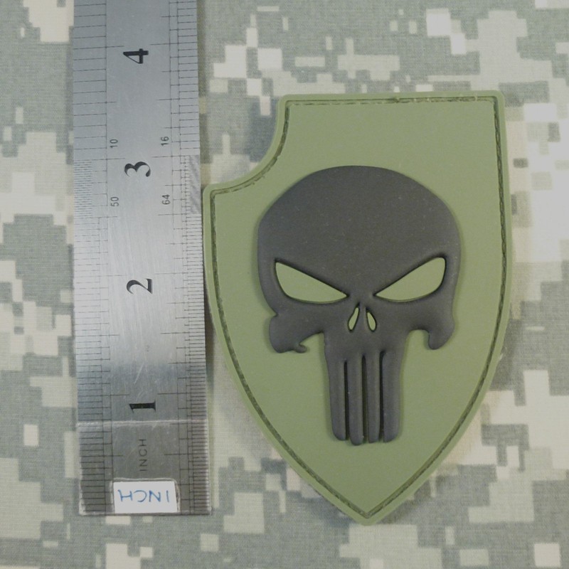 Skull Shield Morale Tactical PVC Patch (Blackout Subdued) (Olive Drab)
