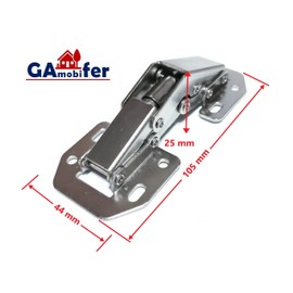 Hinges for Doors without Recessed Hole. Automatic Snap in Opening and Closing, Opening Angle up to 90°. (8, 105 x 44 x 25 mm)