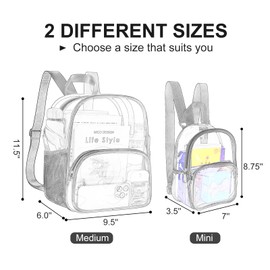 USPECLARE Clear Backpack for Stadium Events Small Clear Backpack 11.5x9.5x6 for Concert Sport Events Work Travel