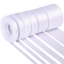 Oubest White Double Face Satin Fabric Ribbon for Flower Bouquet, Gift Wrapping, Lei Making, Crafts, Hair Bows Decorations, One roll Each of 1/4", 3/8", 1/2", 5/8", 1", 1 1/2", 6 Rolls Total 60 Yards
