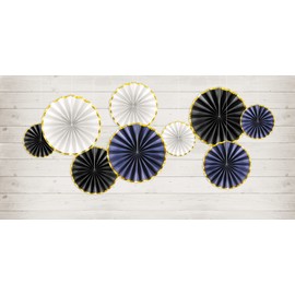 wYw Set of 3 White and Gold Decorative Round Tissue Paper Fan Rosettes For Party Decoration (Navy Blue & Gold)