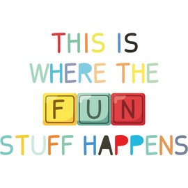 This is Where The Fun Stuff Happens Creative Design for Kid's Playroom Vinyl Wall Decal - Entrance Banner Phrase for Kid's Playhouse Room Wall Decoration 20" x 14"