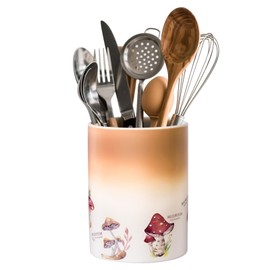 Craftmastudio Mushroom Kitchen Utensil Holder，Ceramic Utensil Holder for Counter, Large Cooking Utensil Crock for Countertop for Kitchen Decor (Mushroom)
