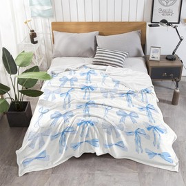 Reateforin Blue Bows Blankets Preppy Coquette Room Decor Electric Blanket Girls Bedroom Decor Trendy Bow Throw Blanket Coquette Girly Blanket Gifts for Women Teens Soft Flannel Lightweight 50"x60"