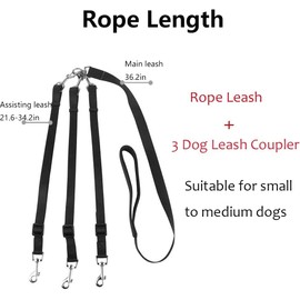 ASOCEA 3 in 1 Dog Leashes Multi Pet Leads 3 Way Dog Lead Splitter Pet Triple Lead Coupler Adjustable Detachable Nylon Traction Rope for One/Two/Three Dog Cats Pet Walking
