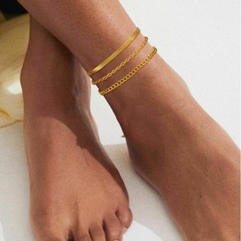 Gold Anklets for Women Elegant - Dainty Adjustable Layered Waterproof Beach Cuban & Snake Chain Anklets Bracelet Jewelry for Summer Beach Anklet Jewelry for Women Gift