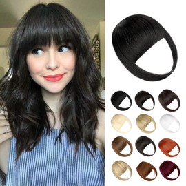 Wodelanle Bangs Hair Clip in Bangs, Fake Bangs Natrual Clip on Bangs Black,Faux Bangs Easy Clip in Hair Extenisons,French Bangs Fringe with Temples Hairpieces Curved Bangs for Daily Wear