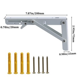 esahpss 2 Pack 8IN Folding Shelf Brackets,White Heavy Duty Matte Collapsible, Folding Bracket for Table Bench, Collapsible Wall Shelving Space Saving for Bench Table