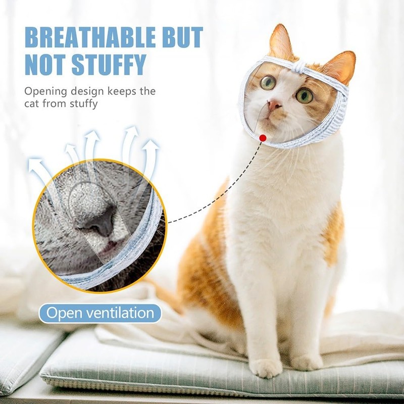 Cat Muzzle, Breathable Cat Face Cover Transparent Anti Bite Face