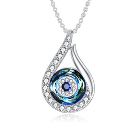 PELOVNY Evil Eye Crystal Necklace 925 Sterling Silver Nazar Eye Protection Necklace Evil Eye Amulet Jewelry Gifts for Women