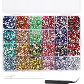 24000 Diamantes de Imitación para Uñas, BetterJonny 3mm 24 Colores Pedrería para Uñas Gemas de Cristal de Fondo Plano Decoración de Uñas de Cristal AB Brillante Diamantes con pinzas y bolígrafo