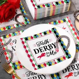 Pasimy 100 Pieces Talk Derby to Me Napkins Bulk Derby Day Cocktail Napkins Decorative Horse Racing Party Napkins for Horse Race Run for the Roses Party Decoration Supplies (Grid)