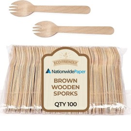 Nationwide Paper Pack of 100 Wooden Disposable Sporks Plastic-Free Wooden Sporks Ideal for Wedding, Picnic, Party, Office Eco Friendly