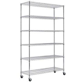 48" Lx18 Wx82 H Wire Shelving Unit Heavy Duty Height Adjustable NSF Certification Utility Rolling Steel Commercial Grade with Wheels for Kitchen Bathroom Office