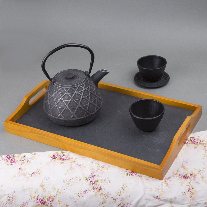 Creative Home Pine Wood and Slate Insert Rectangular Serving Tray