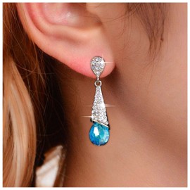 Atentuyi Wedding Teardrop Earrings Gold Sapphire Earrings Blue Crystal Dangle Earrings Bridal Rhinestone Earrings Cubic Zirconia Earrings Waterdrop Cz Earrings Jewelry for Women and Girls