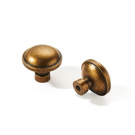 khtumeware Kitchen Cabinet Knobs Vintage Brass,10-Pack 1-1/4 inch Zinc Alloy Drawer Knobs Dresser Pulls Single Hole,Antique Brass Drawer Furniture Knobs for Dresser Drawers