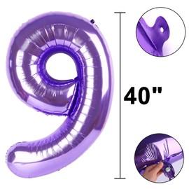 40 Inch Balloon Purple Number 9 Giant Large Nmuber Giant Birthday Decorations for 9th 19th 29th 90th, Purple Number Digit 9 Birthday Balloo Party Decorations