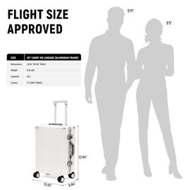 UrbanExplorer 20inch Carry On Luggage 22x14x9 Airline Approved, Zipperless Luggage Carry On TSA Approved ABS+PC Hard Shell Suitcases, Lightweight Carry On Suitcases with Aluminum Frame, White