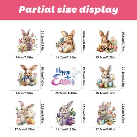 Tsathoggua Easter Window Cling, 9 Sheets Easter Bunny Window Stickers PVC Static Stickers, Easter Decoration Window Stickers with Rabbit, Eggs, Carrot (E)