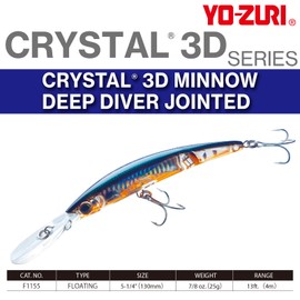 Yo-Zuri - Esca Artificiale snodata a Forma di alborella in Cristallo Effetto 3D per Immersioni in acque Profonde, 13,3 cm, Blu (Sardine)