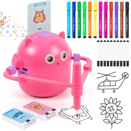TREEFIA Drawing Robot for Kids, Interactive Educational Drawing Robot, Magic Painting Robot Toy with 100 Word Cards & 16 Color Pens for Girls and Boys Age 3+ (Pink)
