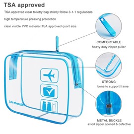 3pcs Lermende TSA Approved Toiletry Bag with Zipper Travel Luggage Pouch Carry On Clear Airport Airline Compliant Bag Travel Cosmetic Makeup Bags - Blue