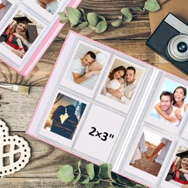 vivinin 2PCS Polaroid Photo Album, 2x3 Inch Pockets Mini Photo Album for 104 Pockets Hold 208 Pictures, Linen Hardcover Polaroid Album Book for Photos, Family Anniversaries, Baby Vacations (Pink)