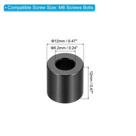 PATIKIL M6 Aluminum Spacer, 6 Pieces Metal Spacer Aluminum 6.2mm ID x 12mm OD x 12mm L Aluminum Screw Spacing Round for 1/4" or M6 Screws, Black