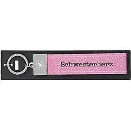 Depesche 4298-093 Loop Felt Keyring with Engraved Metal End and Iconic Print Sister Heart Pink Approx. 18.7 x 4.4 x 1 cm
