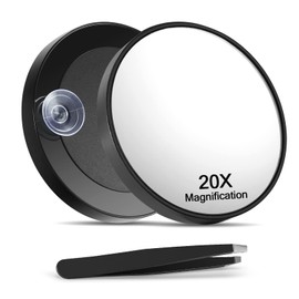 Macaki Macaki 20X Magnifying Mirror with 2 Suction Cups, 3.5 inches Magnified Makeup Mirror and Slant Tweezers,Black,1PC