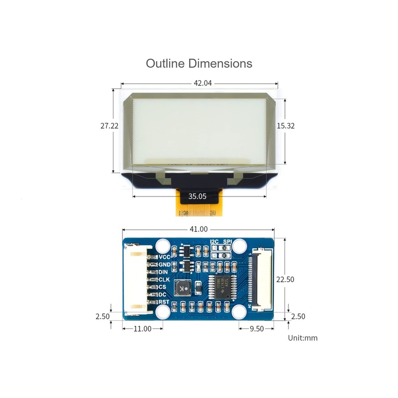 1.51inch Transparent OLED Display Module 128×64 Resolution Light Blue Color