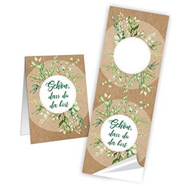 Logbuch-Verlag 25 schön dass Du da bist Name Stickers Kraft Paper White Eucalyptus Leaves 5 x 14.8 cm Banderole Gift Packaging