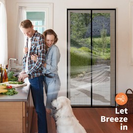Magnetic Screen Door 34"W x 82"H, Fits Door Size to 32"W x 80"H, Heavy Duty Fiberglass Moustiquaire Magnétique, Screen Mesh with Automatic Block Closure, Walk Through Easily for Kids Pets