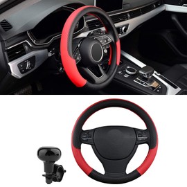 HIAHXC Steering Wheel Cover Car Steering Wheel Cover Car Steering Wheel Cover Leather Steering Wheel Covers Car Universal Size 38 cm Car Accessories Interior (Red)