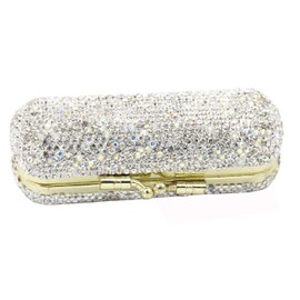 Bling Rhinestone Crystal Lipstick Case Holder Bolsa Organizador de cosméticos para mujer Kit de joyería de lápiz labial (plata)