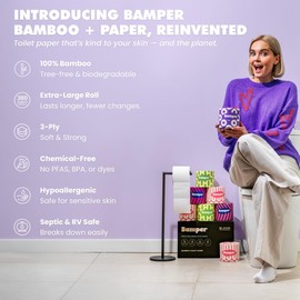 Bamboo Toilet Paper, 3-Ply & 380 Sheets, Soft & Strong Organic Bath Tissue, Chemical-Free & Hypoallergenic, Septic Safe, PFAS-Free, Tree-Free Bathroom Tissue (12 Extra-Large Rolls)