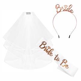 Hen Party Accessories Bride to Be Sash and Bride Tiara Veil Set, Wedding Bride Sash and Veil Tiara Headband Hen Do Accessories for Wedding Bridal Shower Hen Party Decorations White