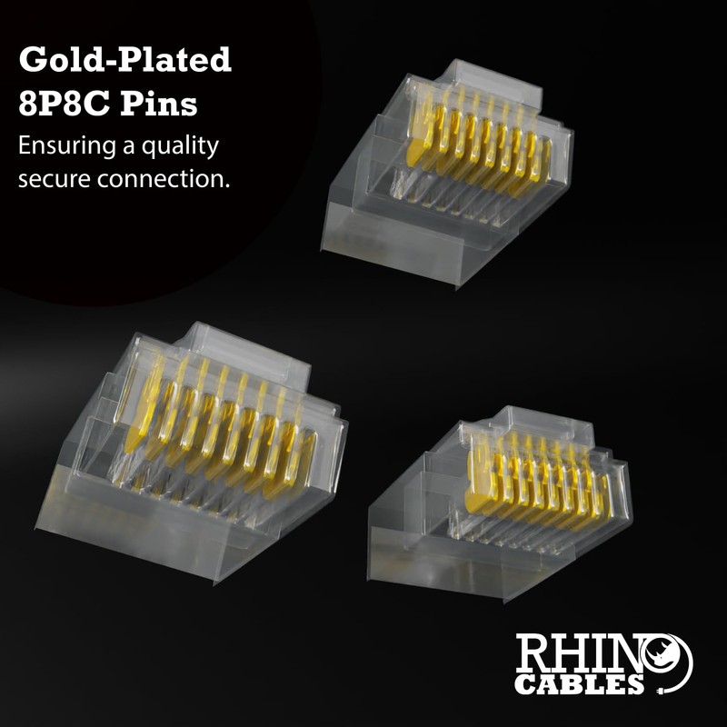 rhinocables RJ45 Connectors, Cat5e Connectors, Ethernet Plug Crimp Ends 8-Pin