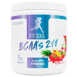 Fit Soul BCAAs 211 Aminoácidos de Cadena Ramificada Suplemento Alimenticio 300g Ponche de Frutas                                                      