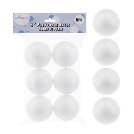 Mega Crafts 6 pcs White Poly Craft Foam 3 Inch Ball, Durable, Solid Polystyrene Balls for Arts & Crafts, Ornaments, School Projects, Knitting & Party Favors, Great for Kids, Teachers & Artists