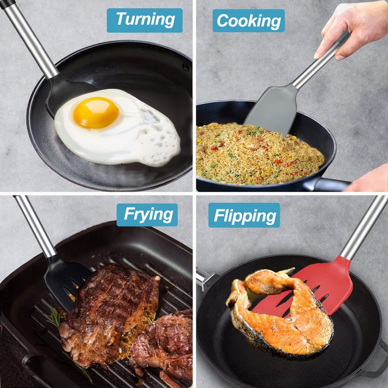 2 Pack Spatulas, Solid & Slotted Silicone Spatula Set, Stainless