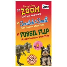 Mello Smello Puppy & Kitty Lenticular Valentines, Scratch & Smell Food Favorite Valentines, Fossil Flip Dinosaur Lenticular Valentines, 80 Valentines in Total