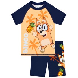 Bluey Boys Swimming Costume, Bingo Kids Rash Vest and Shorts Set, Boys Swim Shorts and Top Set, Orange 4-5 Years