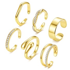 NICEIGHT 6Pcs 14K Gold Filled Toe Rings for Women Non Tarnish Silver Flower Hug Band Toe Rings Simple Adjustable CZ Twist Toe Ring Summer Beach Foot Jewelry for Women Gold A